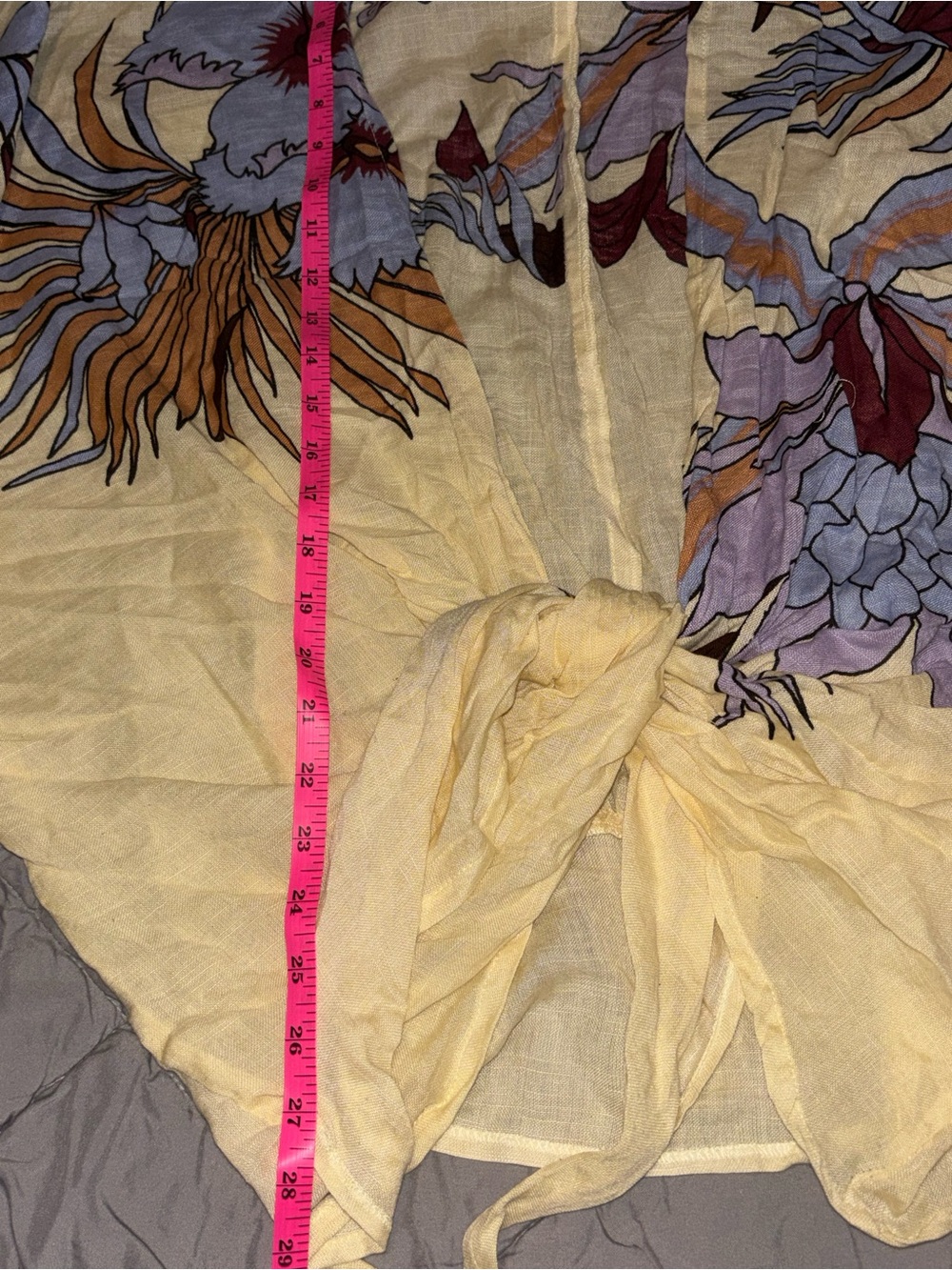 Free People Floral Tie-Front Kimono Top - Cream with Purple & Brown Print Hippie - Picture 4 of 4